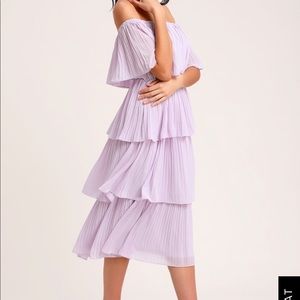 GALA READY LAVENDER OFF-THE-SHOULDER RUFFLE MIDI